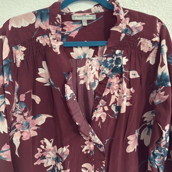 Daniel Rainn- maroon floral chifon blouse- Size XXL - Picture 2 of 7